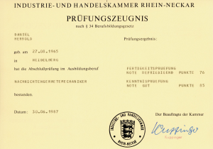 IHK-Prüfungzeugnis zum Nachrichtengerätemechaniker (Elektroniker)