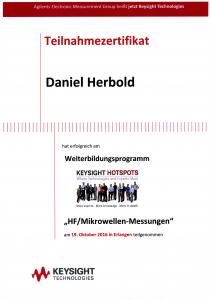 Zertifikat zu Hochfrequenz/Mirkowellen-Messungen